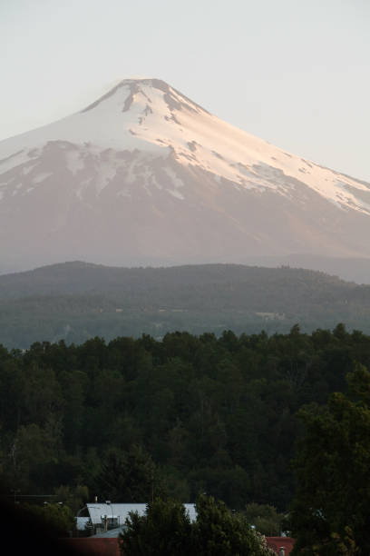 view of the Villarrica volcano, from the city of Pucon, Chile