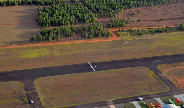 istock Private hangar with runway airplane, aerial view 1130288423