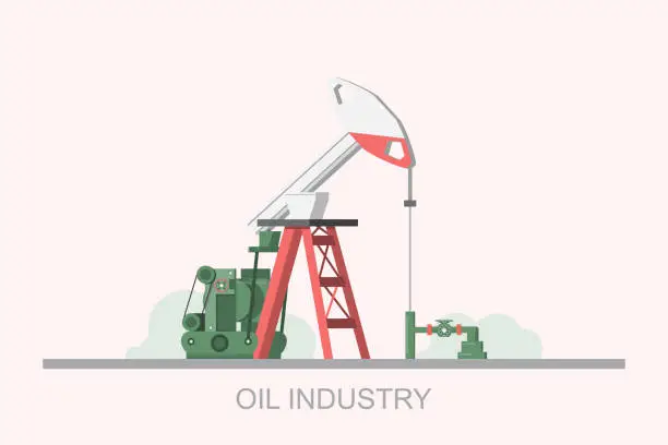 Vector illustration of Oil platform, gas fuel, industry offshore, drill technology