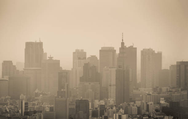 大気汚染、ヘイズ カバー日本で東京のスカイライン - 大気汚染 ストックフォトと画像