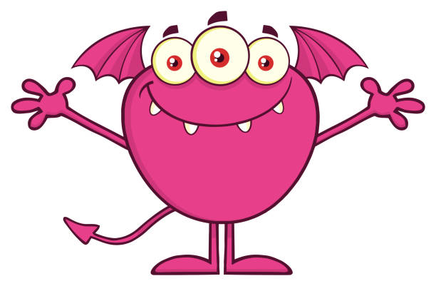 lächelnde pink monster cartoon maskottchen-maskottchen-maskottchen-maskottchen-maskottchen-maskottchen-maskottchen charakter mit offenen waffen - 11822 stock-grafiken, -clipart, -cartoons und -symbole