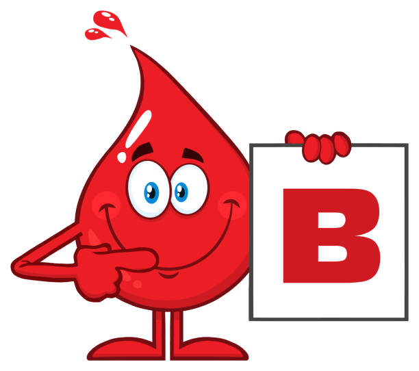 red blood drop cartoon charakter zeigen ein brett mit blut-typ b - 11829 stock-grafiken, -clipart, -cartoons und -symbole