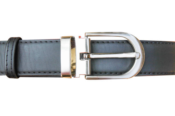 istock Top view black leather belt isolated on white background with clipping path 1130290846