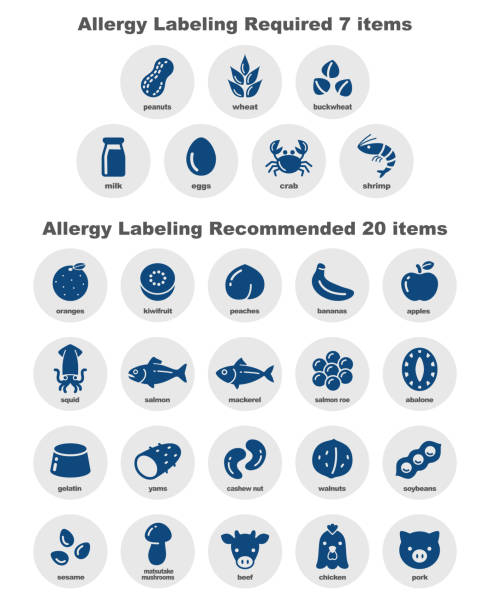 음식 알레르기 아이콘 세트 - peanut allergy food fruit stock illustrations