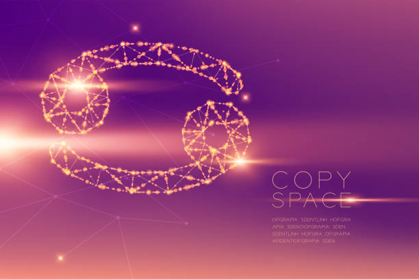 ilustrações de stock, clip art, desenhos animados e ícones de cancer zodiac sign wireframe polygon futuristic bokeh light frame structure and lens flare, fortune teller concept design illustration isolated on purple gradients background with copy space - pattern information medium technology backgrounds