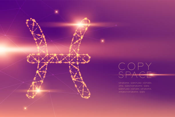 ilustrações de stock, clip art, desenhos animados e ícones de pisces zodiac sign wireframe polygon futuristic bokeh light frame structure and lens flare, fortune teller concept design illustration isolated on purple gradients background with copy space - pattern information medium technology backgrounds