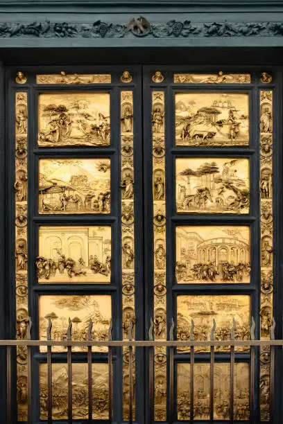 Gates of Paradise with Bible stories on door panels of Duomo Baptistry, Florence, Italy