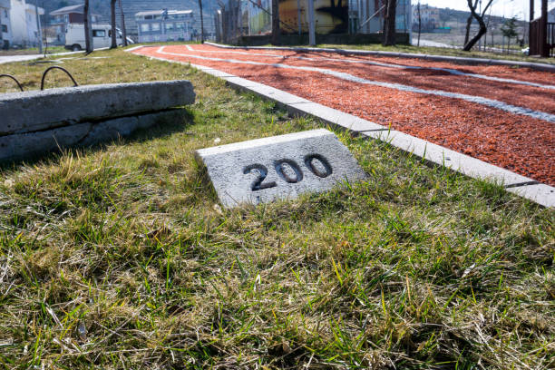 istock Distance sign on running track, number two hundred (200) 1130299962