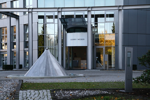 halle, nrw, germany, november 16, 2018, entrance of gerry weber ag, textile production and supplier, insolvency, illiquid, bancruptcy,