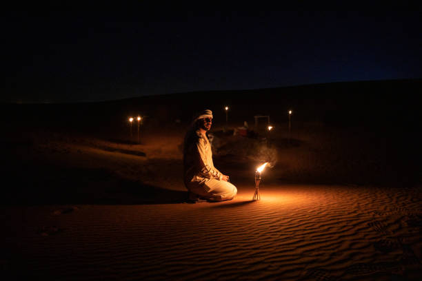 istock Arabs camping at night in the desert 1130301734