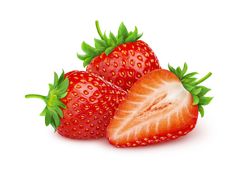 Strawberry isolated. Two and a half strawberries isolated on white background with clipping path