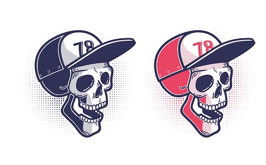 Skull in a baseball cap - print tattoo in the style of pop art youth culture