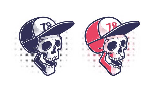 Skull in a baseball cap Skull in a baseball cap - print tattoo in the style of pop art youth culture hardcore music style stock illustrations