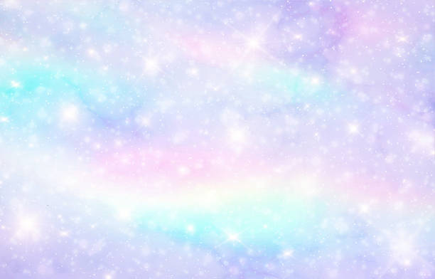 パステル雲とボケ味を持つ空。かわいい明るいキャンディ背景。 - magic purple yellow bright点のイラスト素材／クリップアート素材／マンガ素材／アイコン素材
