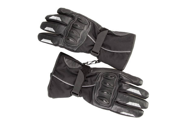 2 오토바이 장갑 흰색 배경에서 바이 커 블랙 - glove isolated leather black 뉴스 사진 이미지