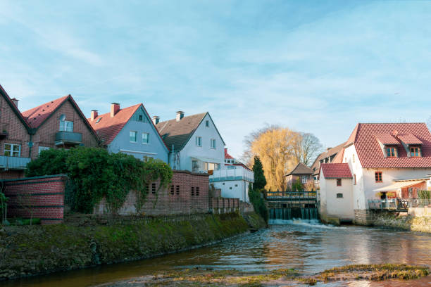 Idyllic living at the watermill in Gemen. Location: Germany, North Rhine-Westphalia, Gemen kanal stock pictures, royalty-free photos & images