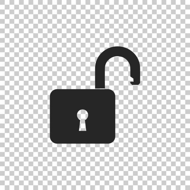 ilustrações, clipart, desenhos animados e ícones de ícone de cadeado aberto isolado em fundo transparente. símbolo de bloqueio. projeto liso. ilustração vetorial - lock padlock steel closing