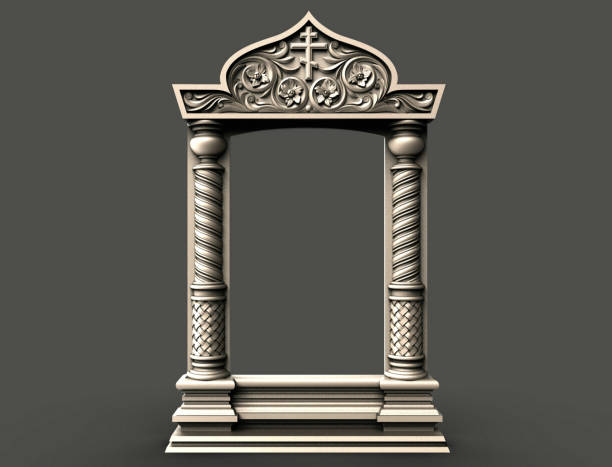 Modern art, artistic direction, home design. 3D illustration. Ancient architectural images of the decor, artistic direction. монета stock pictures, royalty-free photos & images