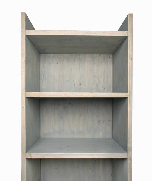istock Empty blue wooden shelves isolated on white background. 1130314766