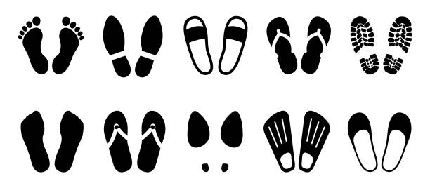 набор отпечатков обуви, босиком, флаттера - вектор для акций - sandal stock illustrations