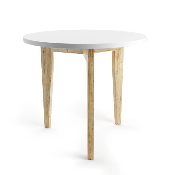 クリッピング パスが含まれている、白地に分離された木製の足で白いテーブル。 - home interior contemporary sparse indoors ストックフォトと画像