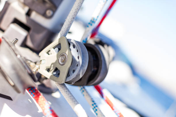 istock Sailboat winch with rope on yacht deck 1130317314