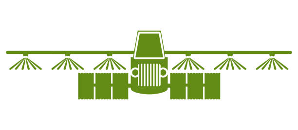 illustrations, cliparts, dessins animés et icônes de tracteur d’arrosage, de sol et de fertilisation icône de champ, icône de l’irrigation de tracteur – stock vector - insecticide organic sign vegetable garden