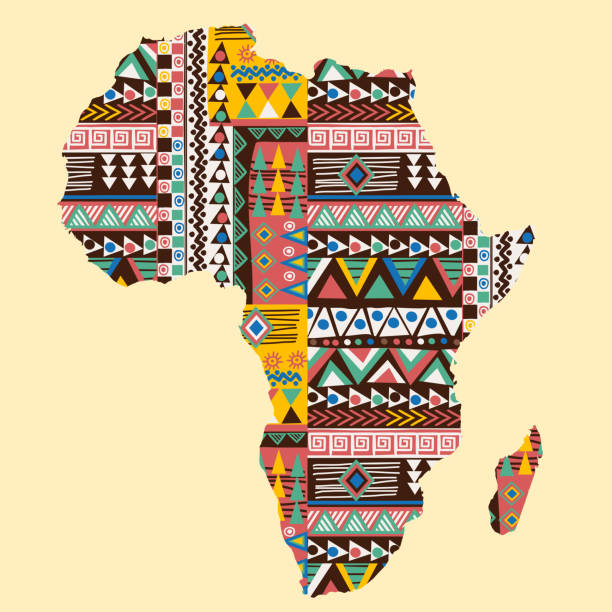 Africa continent map ornate with ethnic pattern Africa continent map ornate with ethnic colored pattern african continent stock illustrations