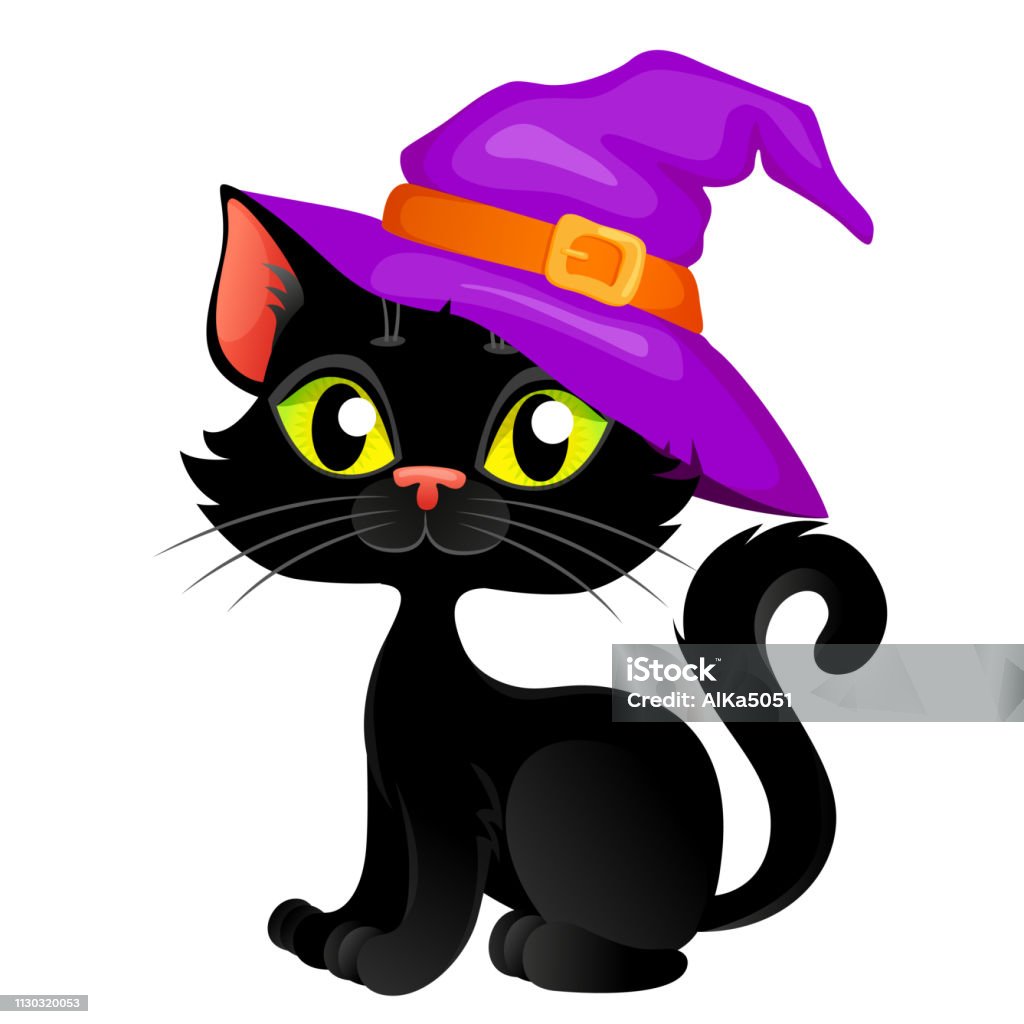 Ilustración de Gato De Halloween Negro De Dibujos Animados Lindo En  Sombrero De Halloween y más Vectores Libres de Derechos de Animal - iStock