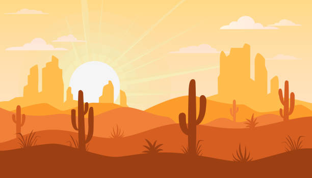 пейзаж с пустыней и кактусом - desert cactus mexico arizona stock illustrations