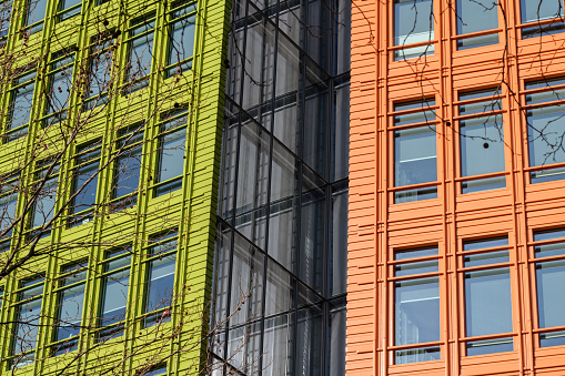 Colourful modern architecture in London with blue sky