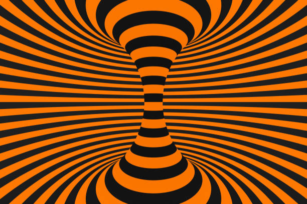 istock Tunnel optical 3D illusion raster illustration. Contrast lines background. Hypnotic stripes ornament. Geometric pattern. 1130322879