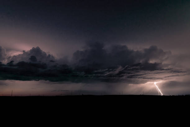 istock A lightning bolt strikes down to earth from a high based storm in North Dakota 1130325528