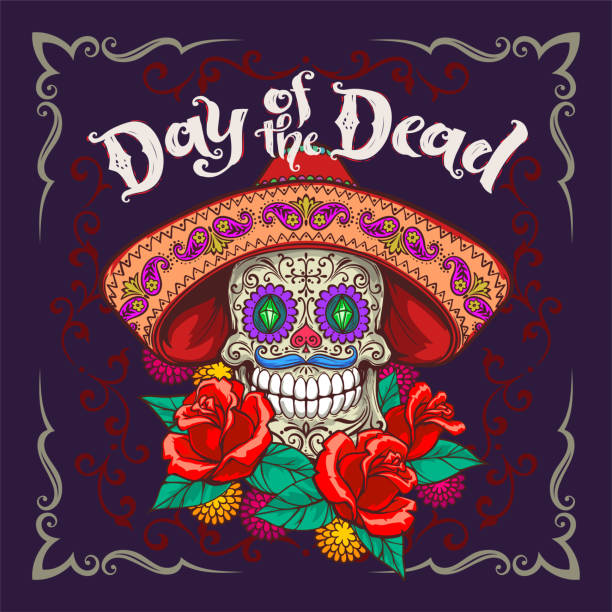 죽은 벡터의 하루 - day of the dead skull tattoo mexico stock illustrations