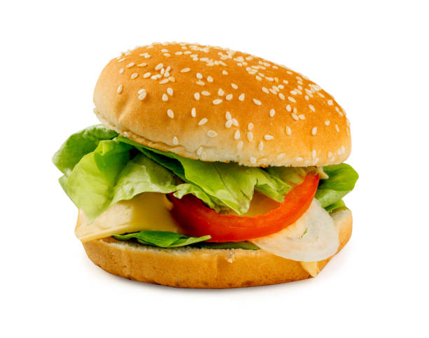 istock Beautiful vegetarian green cheeseburger with fresh salad 1130327850
