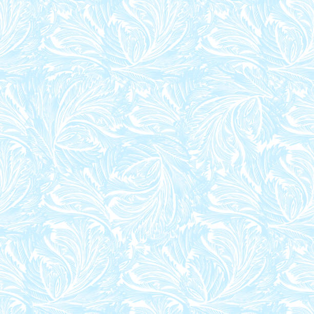 Winter frozen glass light blue seamless pattern. Winter light blue frozen glass seamless pattern background. For winter printable design. Cyan frost pattern with cold winter ice ornament, hoarfrost texture decor background. Vector illustration. rime ice stock illustrations