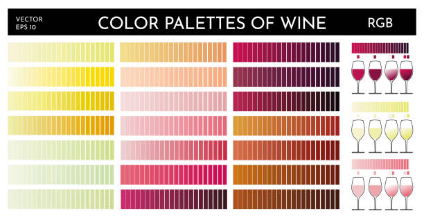 Illustration of wine color palette. Tones of different types of wine, red, white and pink. Graphic elements for designers. Illustration of wine color palette. Tones of different types of wine, red, white and rose. Graphic elements for designers. Range colors RGB. Vector shapes. cherry colored stock illustrations