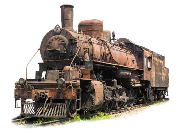 Old-rusty-steam-locomotive-on-white-background
