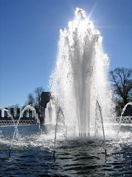 istock WWII Memorial Washington DC, backlit fountain 113033584