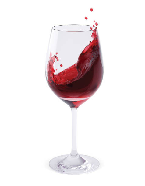illustrazioni stock, clip art, cartoni animati e icone di tendenza di vino rosso splashing in bicchieri isolati su bianco. illustrazione vettoriale 3d realistica - bicchiere da vino
