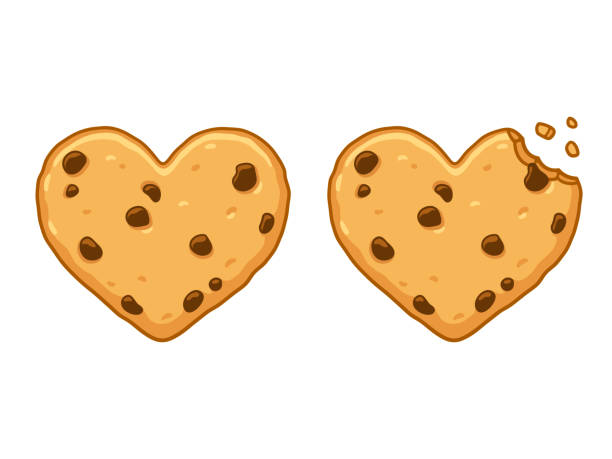 illustrations, cliparts, dessins animés et icônes de coeur en forme de cookie - isolated on white baked bakery biscuit