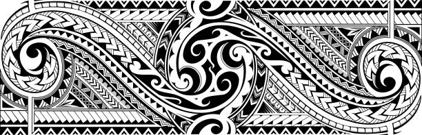 Tribal tattoo sleeve Tribal art tattoo sleeve in polynesian aboriginal style tribal tattoos stock illustrations
