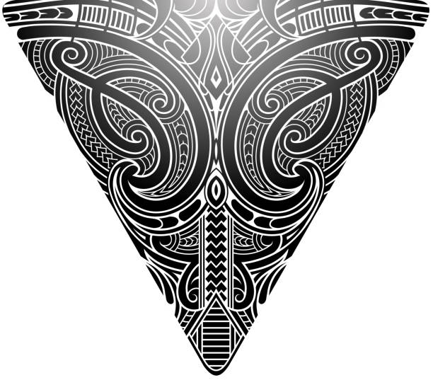 Maori style koru tattoo Maori tribal tattoo shaped as triangle koru pattern stock illustrations