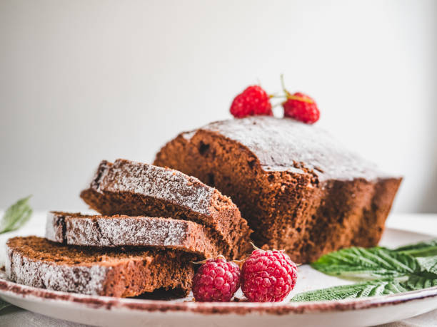 istock Chocolate cake, fresh berries and vintage plate 1130341959