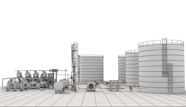 istock oil refinery, chemical production, waste processing plant, exterior visualization, 3D illustration 1130342382