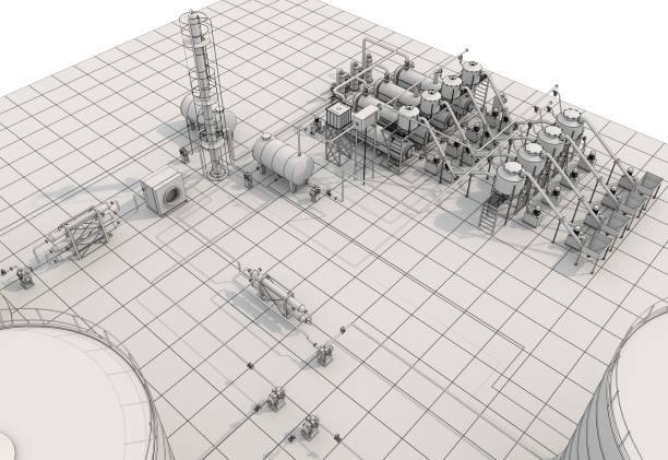 istock oil refinery, chemical production, waste processing plant, exterior visualization, 3D illustration 1130342404