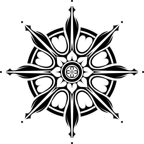 Wheel of Fortune Sacred Dharma Wheel of Furtune tattoo shape dharma stock illustrations