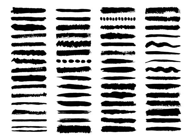 ilustrações de stock, clip art, desenhos animados e ícones de set of ink black brush strokes isolated  on white background. black hand drawn inky lines and spots. - vector illustration and painting abstract acrylic