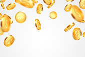 Realistic 3d golden coins explosion.