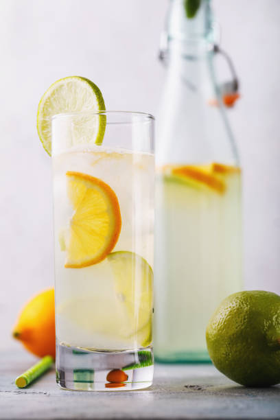 istock Water with lemon and lime in a clear glass on the table 1130351121